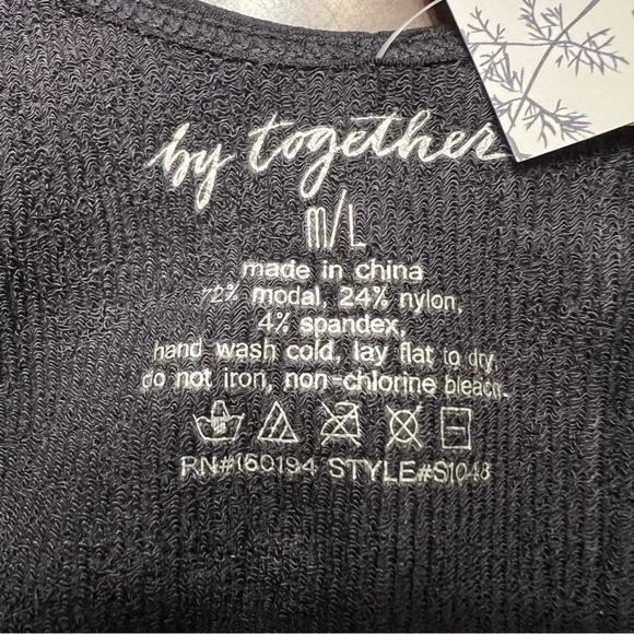 Finely Ribbed Plunge V Neck U back Brami Crop Top in Black By Together - Picture 7 of 8